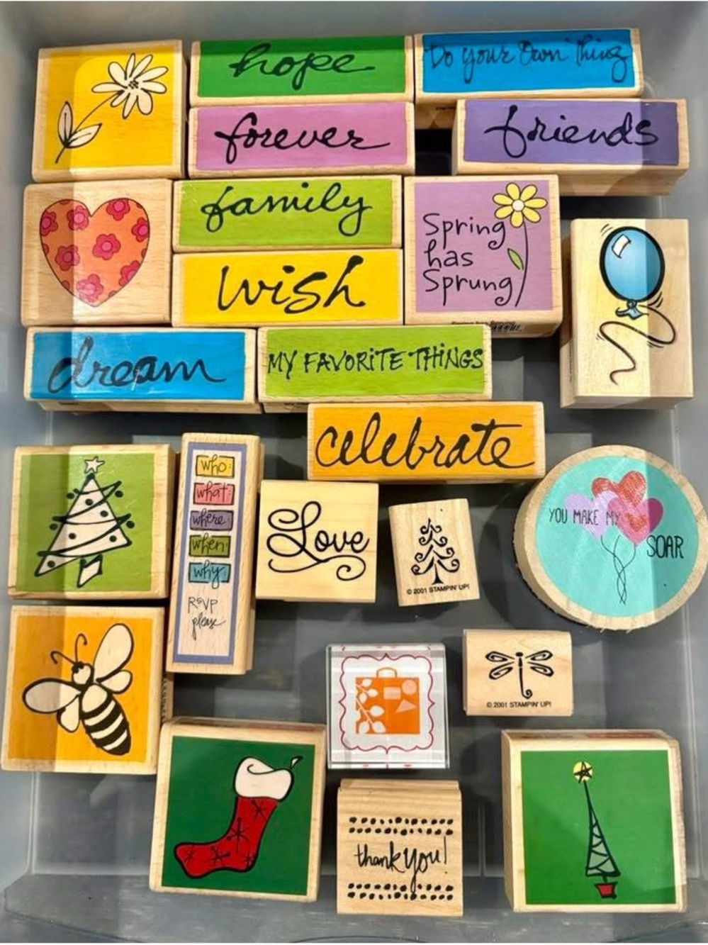Wooden Sentiment and Holiday Stamp Set - Assorted Colors